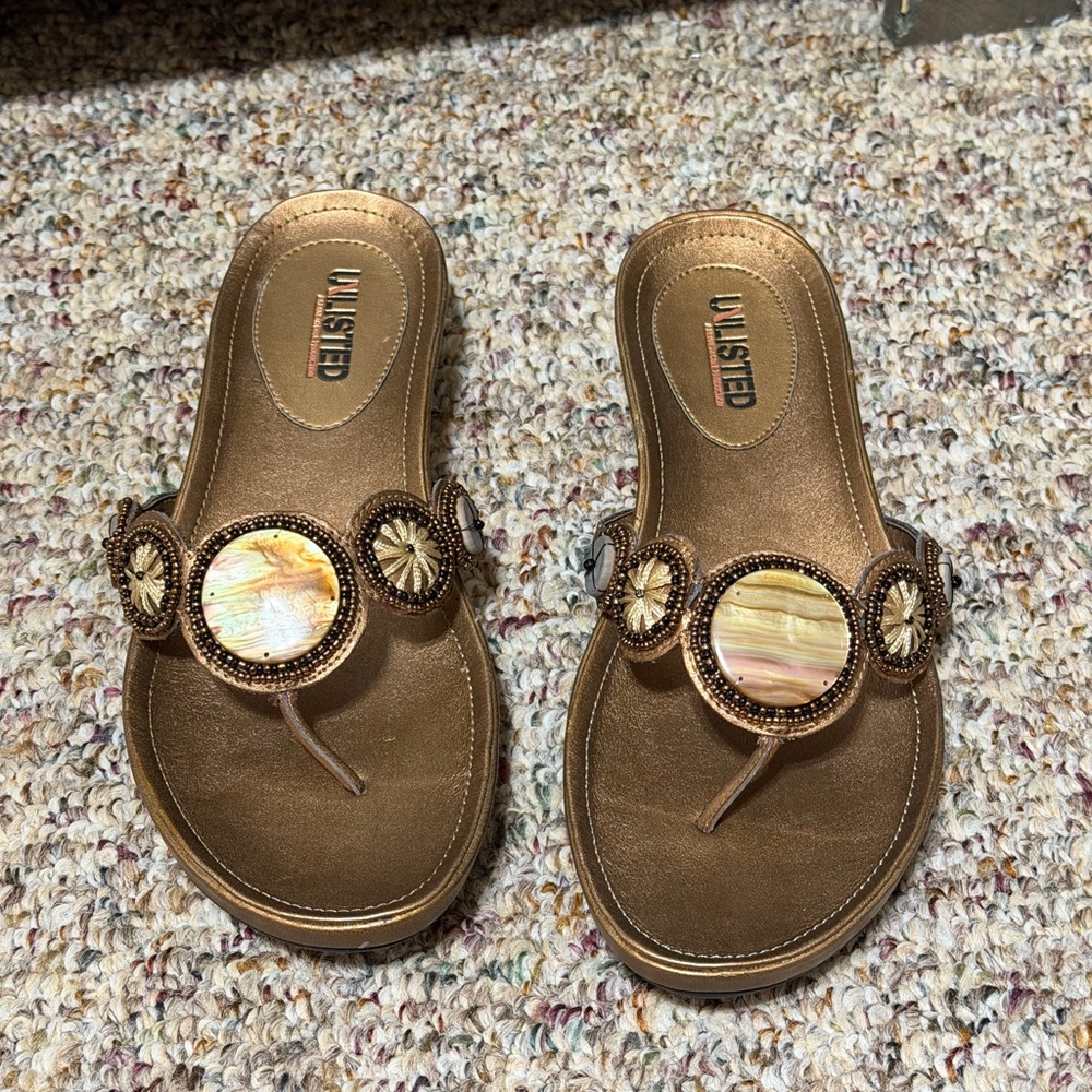 womens‎ Kenneth Cole Sandals Size 8, 8M Bronze Brown Strappy stone beaded